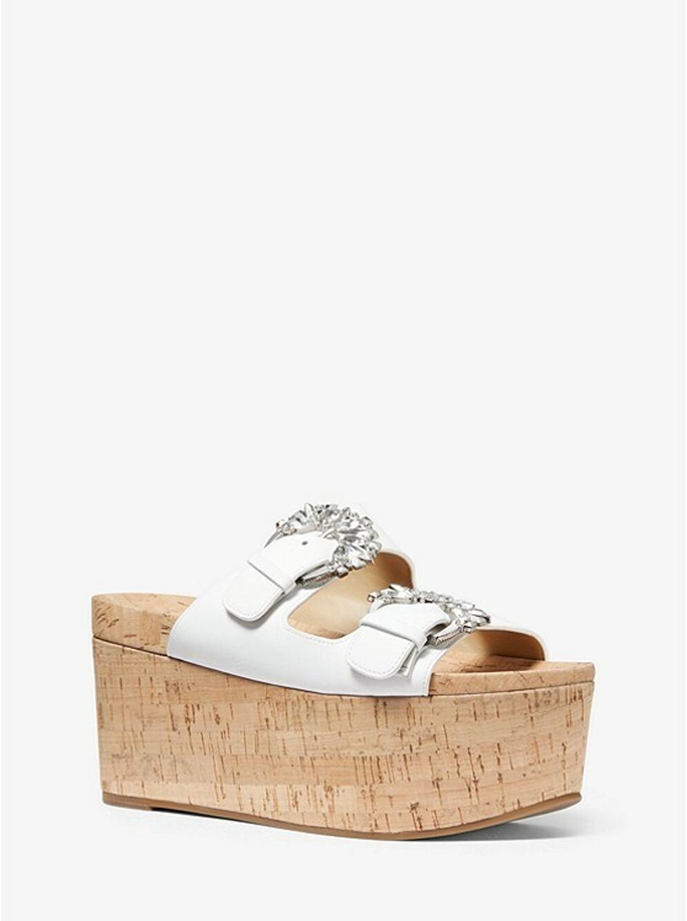 MICHAEL MICHAEL KORS Frances Embellished Leather and Cork Wedge Sandal Size 11